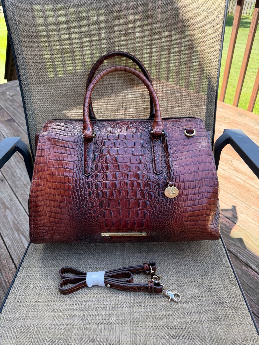 Brahmin Large FINLEY CARRYALL Satchel Purse Handbag in the color PECAN
